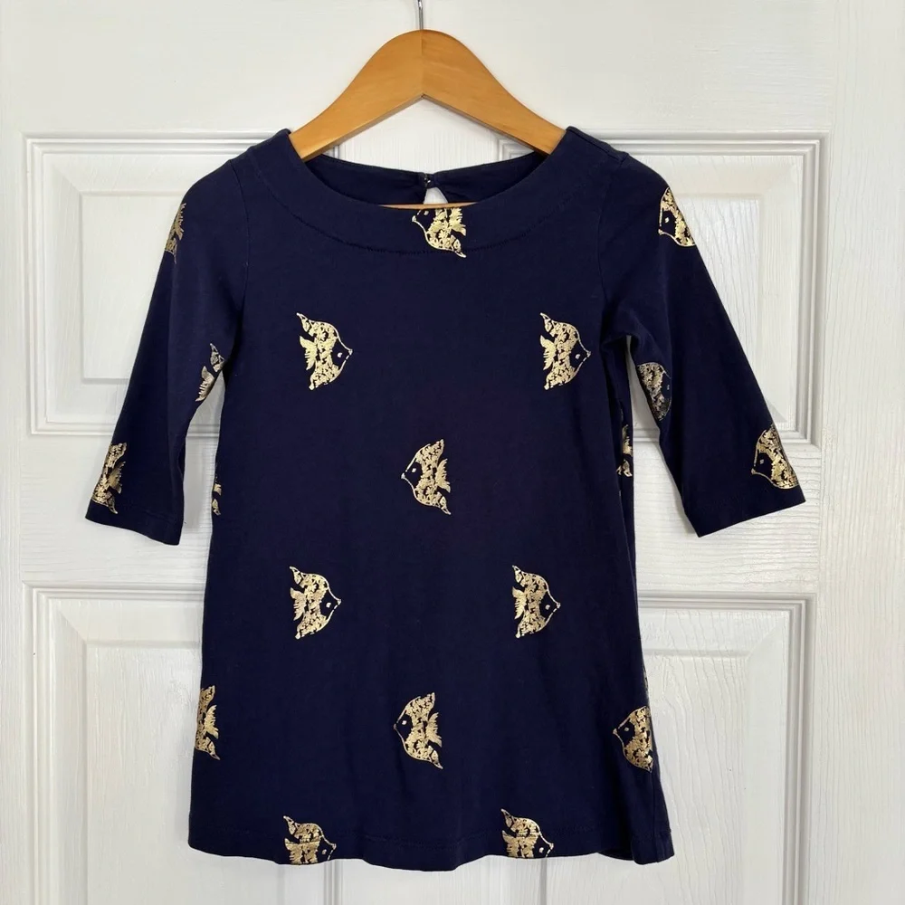 Lilly Pulitzer Mini Preston Dress in Reel It In Fish Print, Girls Size XS (2-3)